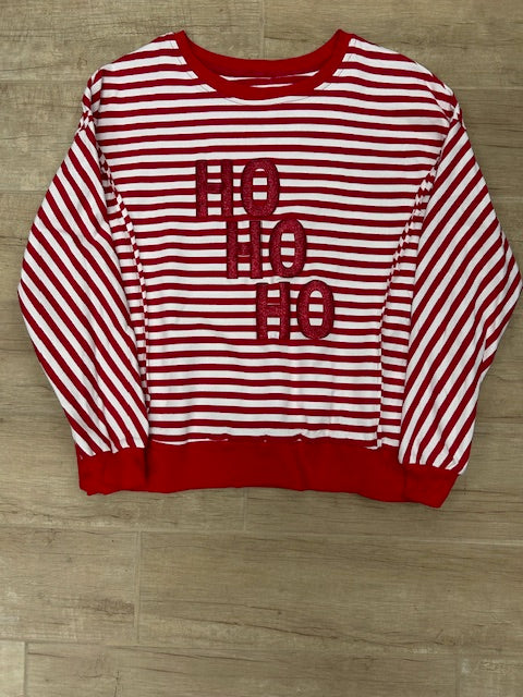 Ho Ho Ho Red Striped Pullover P319