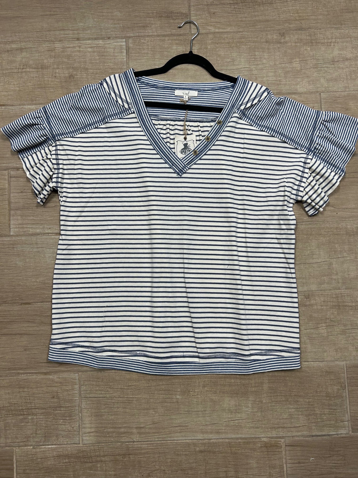 Blue Striped V-Neck Top ET29444