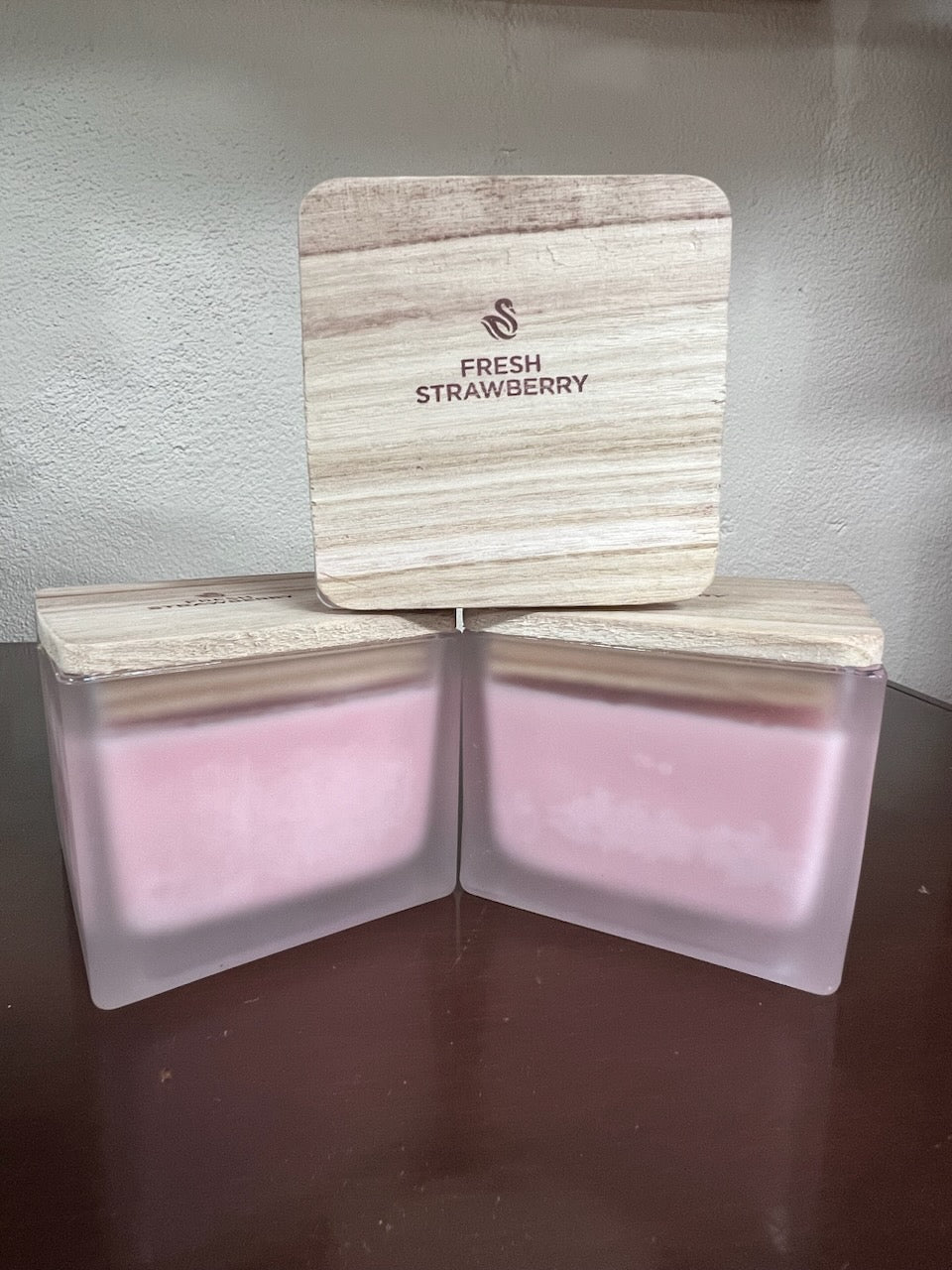 Swan Creek Square Frosted Glass Candle in Fresh Strawberry