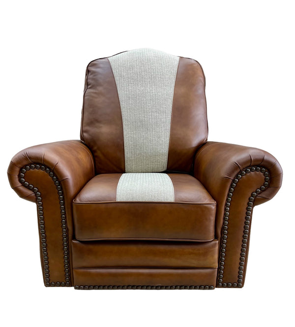 Custom Republic Rocker Swivel Recliner in Monaco Honey Leather & Fabri ...