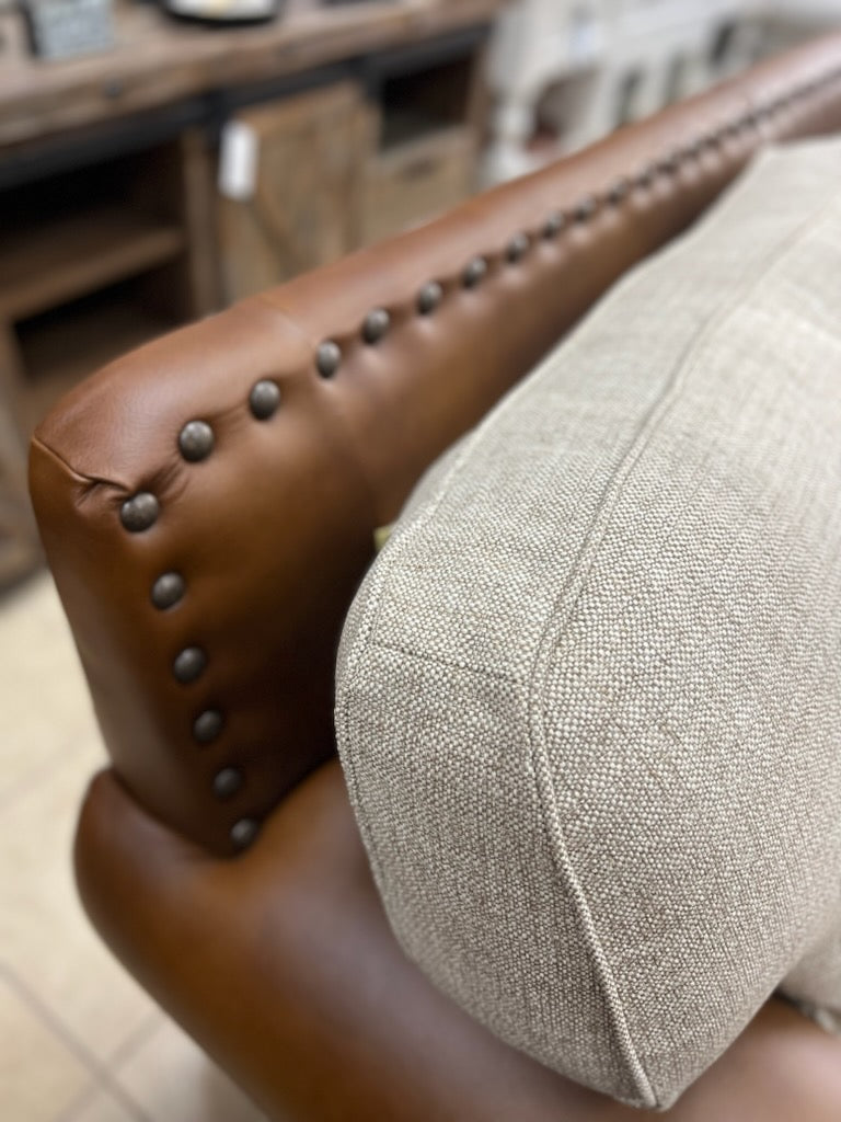 Custom Highlander Sofa in Monaco Leather & Woven Fabric