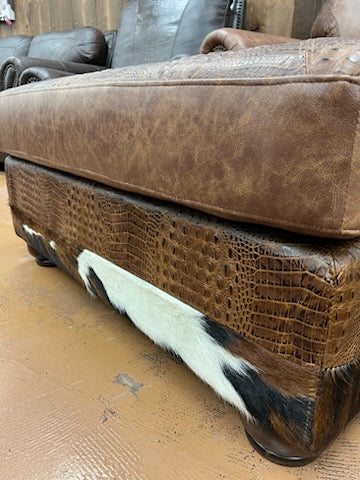 Custom El Dorado Chair-and-a-half in Fargo Whiskey Leather with Croc and Cowhide Accents