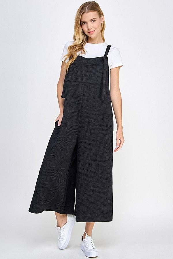 Raelynn Textured Cropped Overalls in Black