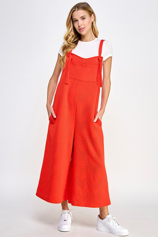 Raelynn Textured Cropped Overalls in Orange