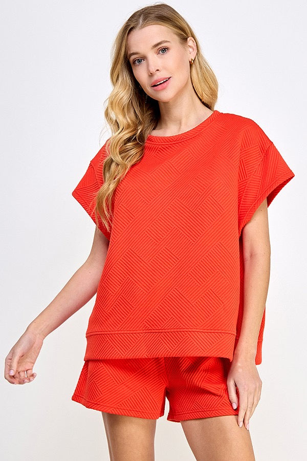 Raelynn Textured Short Sleeve Top in Orange