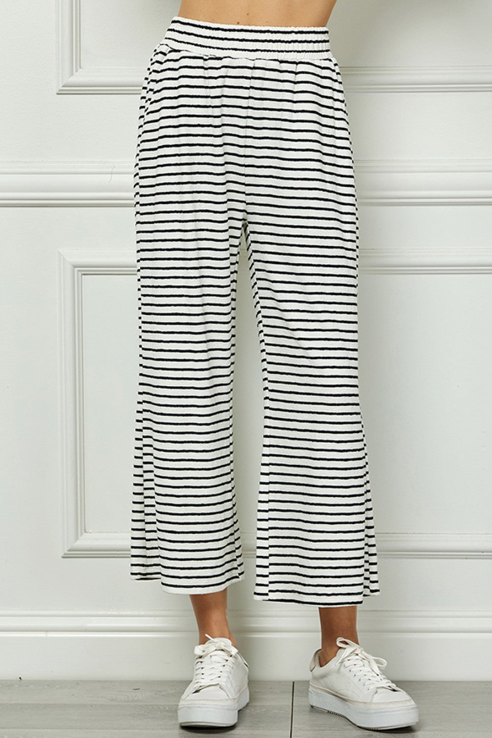 Raelynn Striped Cropped Wide Pants In White Our Stuff