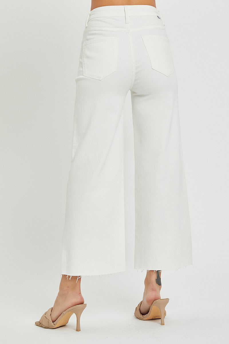 Josey Ray High Rise Crop Wide Leg Pants in White