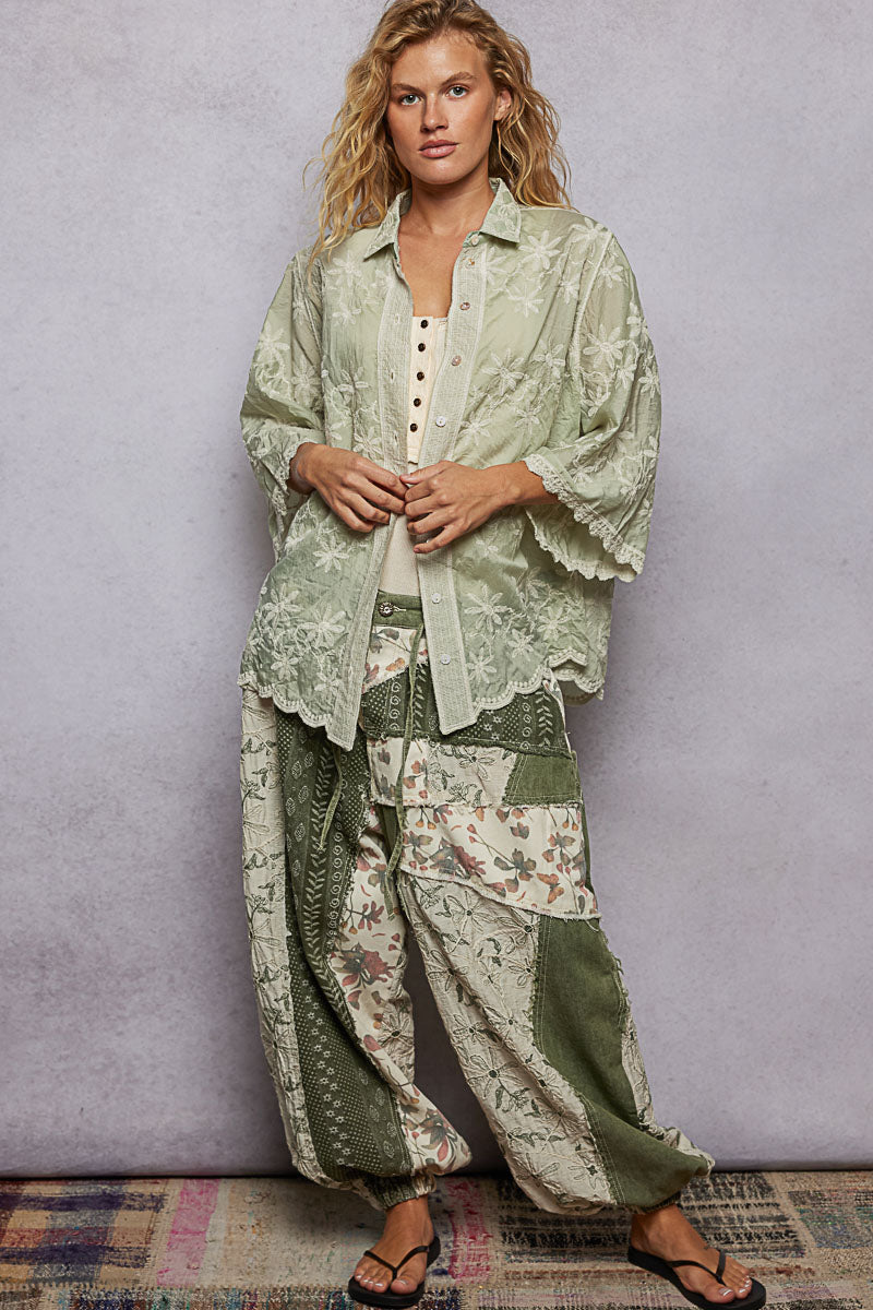 Sage Embroidery Oversized Top SMC287