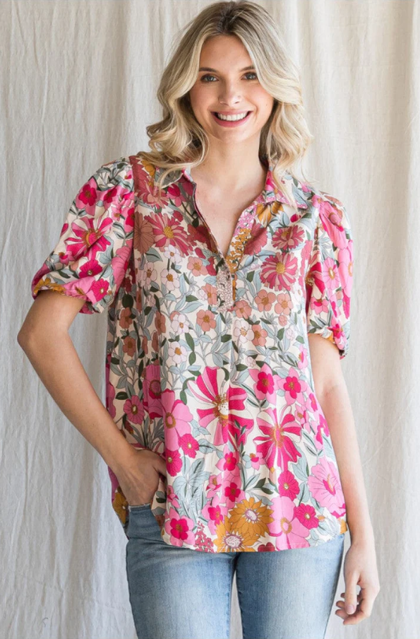 Wrenly Collared Floral Top