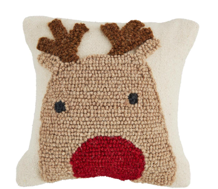 Mud Pie Reindeer Mini Christmas Pillow
