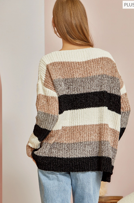 Sierra Striped Knit Sweater in Black