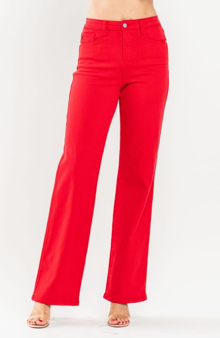Judy Blue High Waist 90's Straight Jeans in Red - Our Stuff