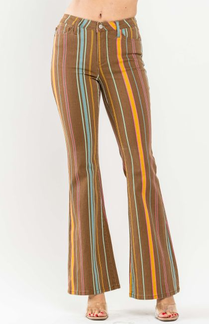 Blue striped flare pants shop