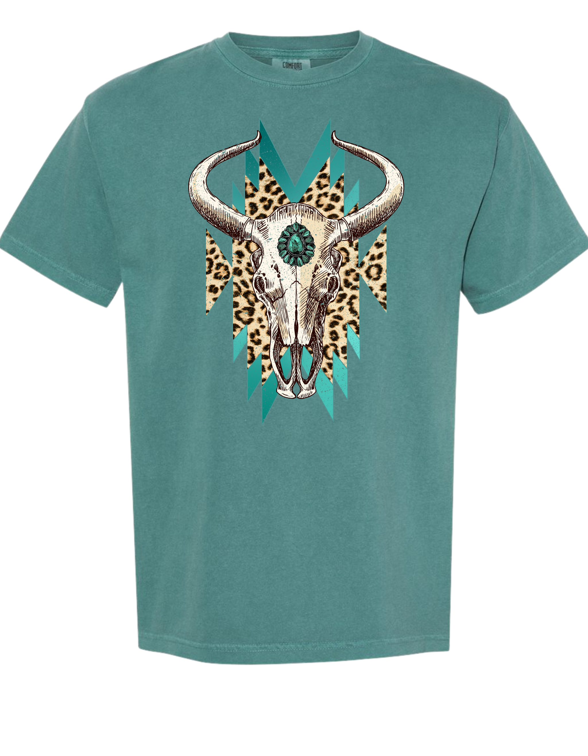 Turquoise Cow Skull Graphic Tee