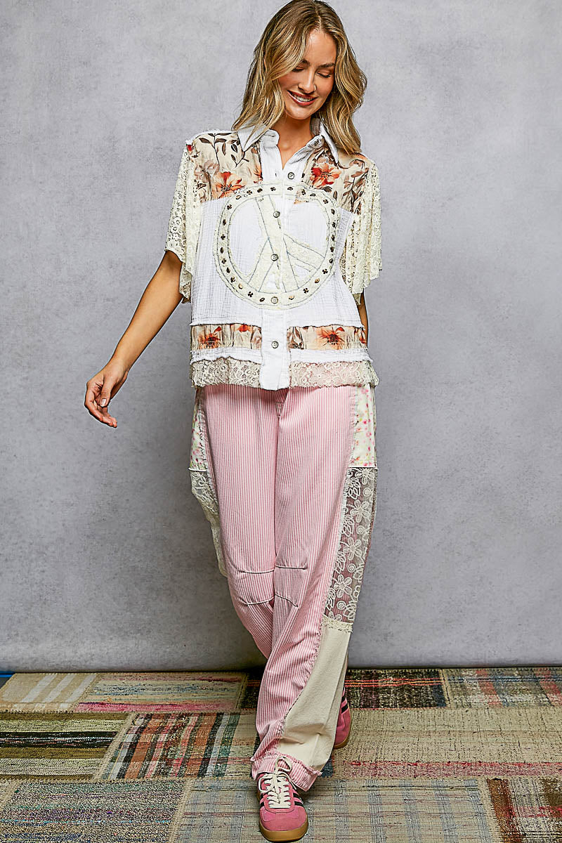 Ivory Peace Patch Vintage Top UWT508A