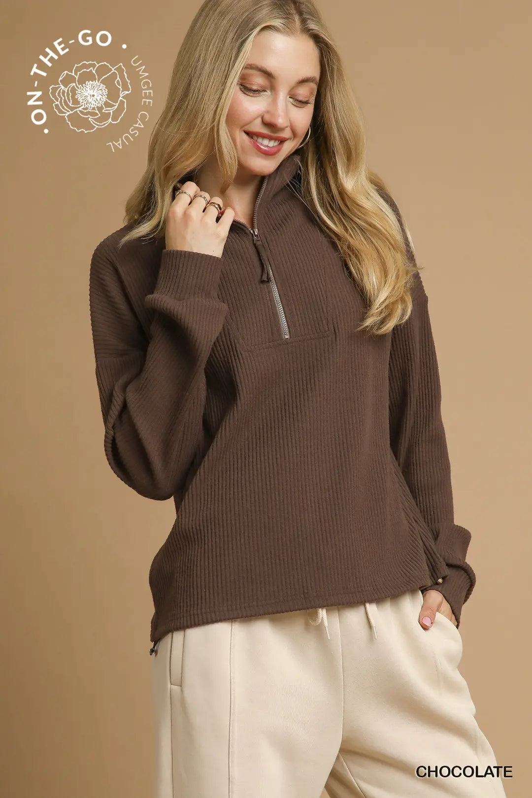 Brown Ribbed Pull over XC5284