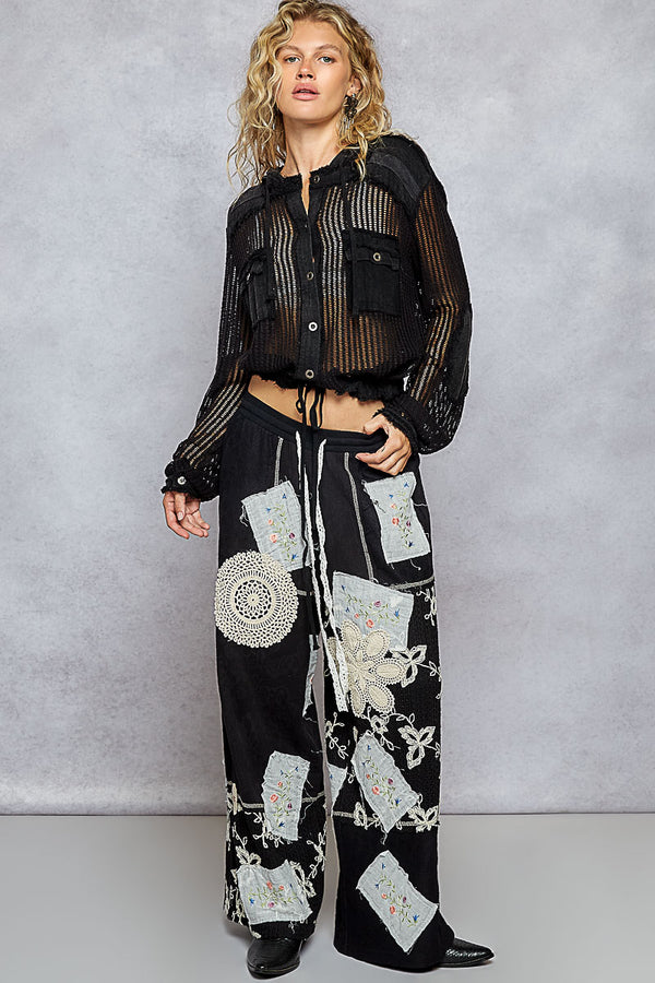 Black Woven Patch POL Pants YKP185 - Our Stuff