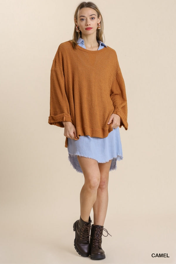 Becky Waffle Knit Top in Camel