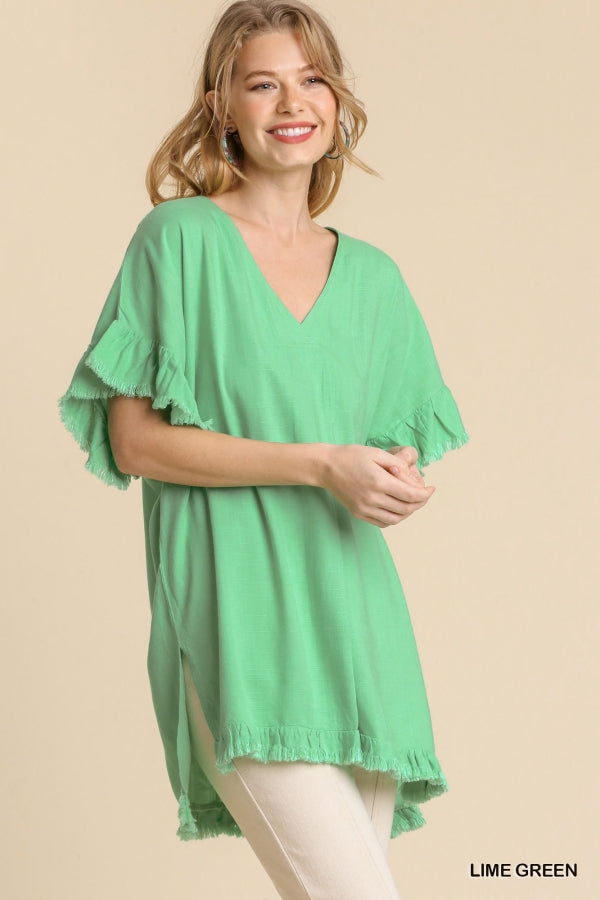 Angee Ruffle Up Blouse in Lime