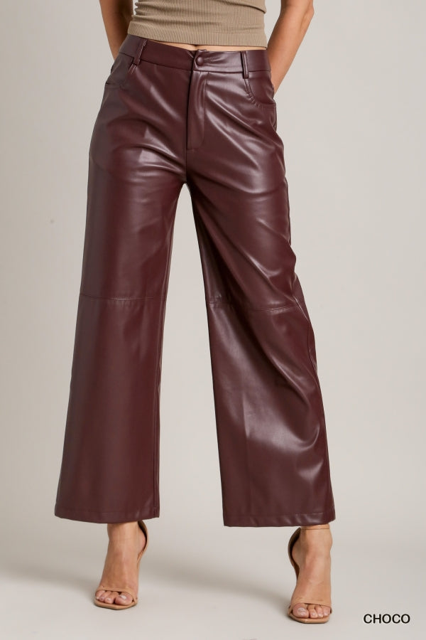 Faux Leather Straight Leg Pants in Choco