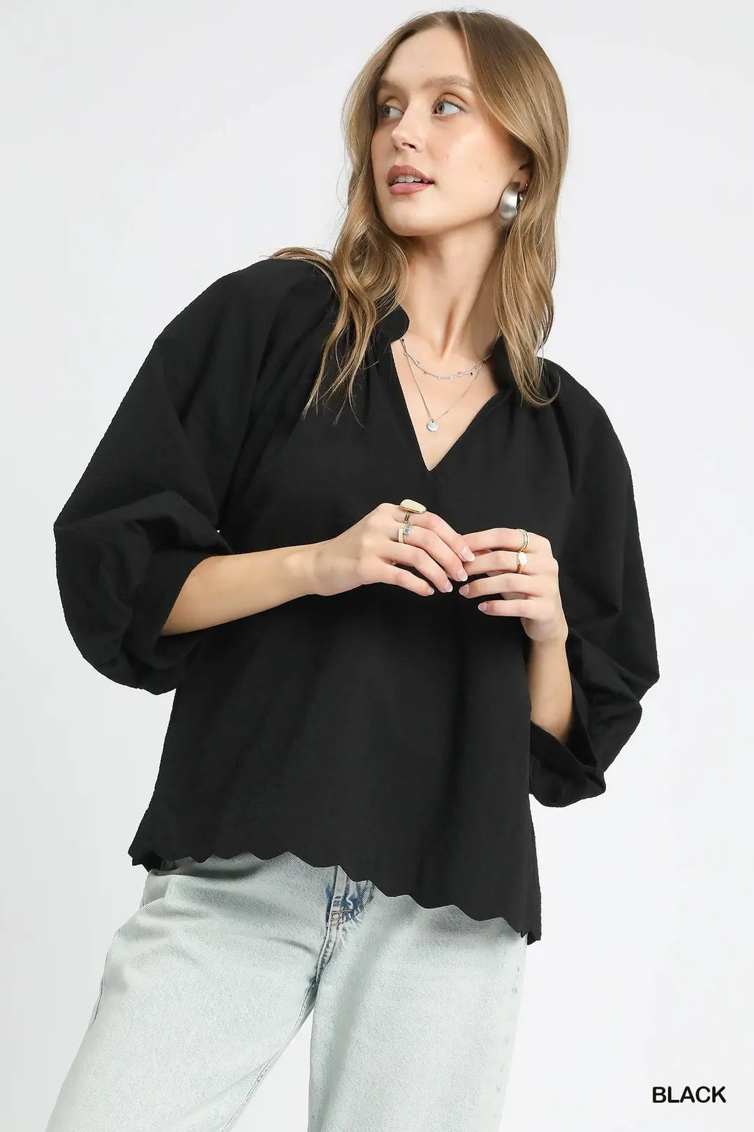 Black Split V Neck C5060