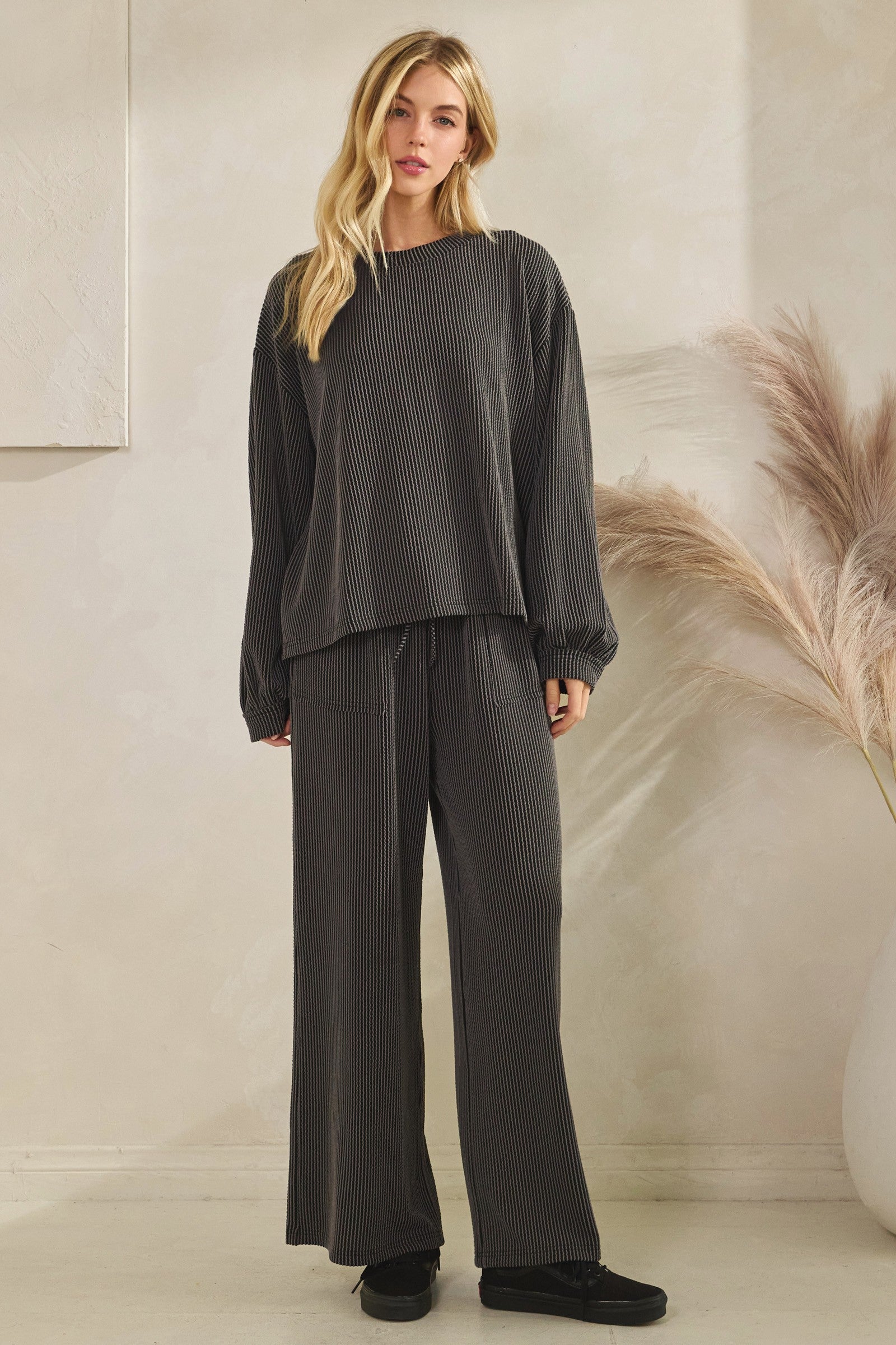 Black Ribbed Knit Set 2192