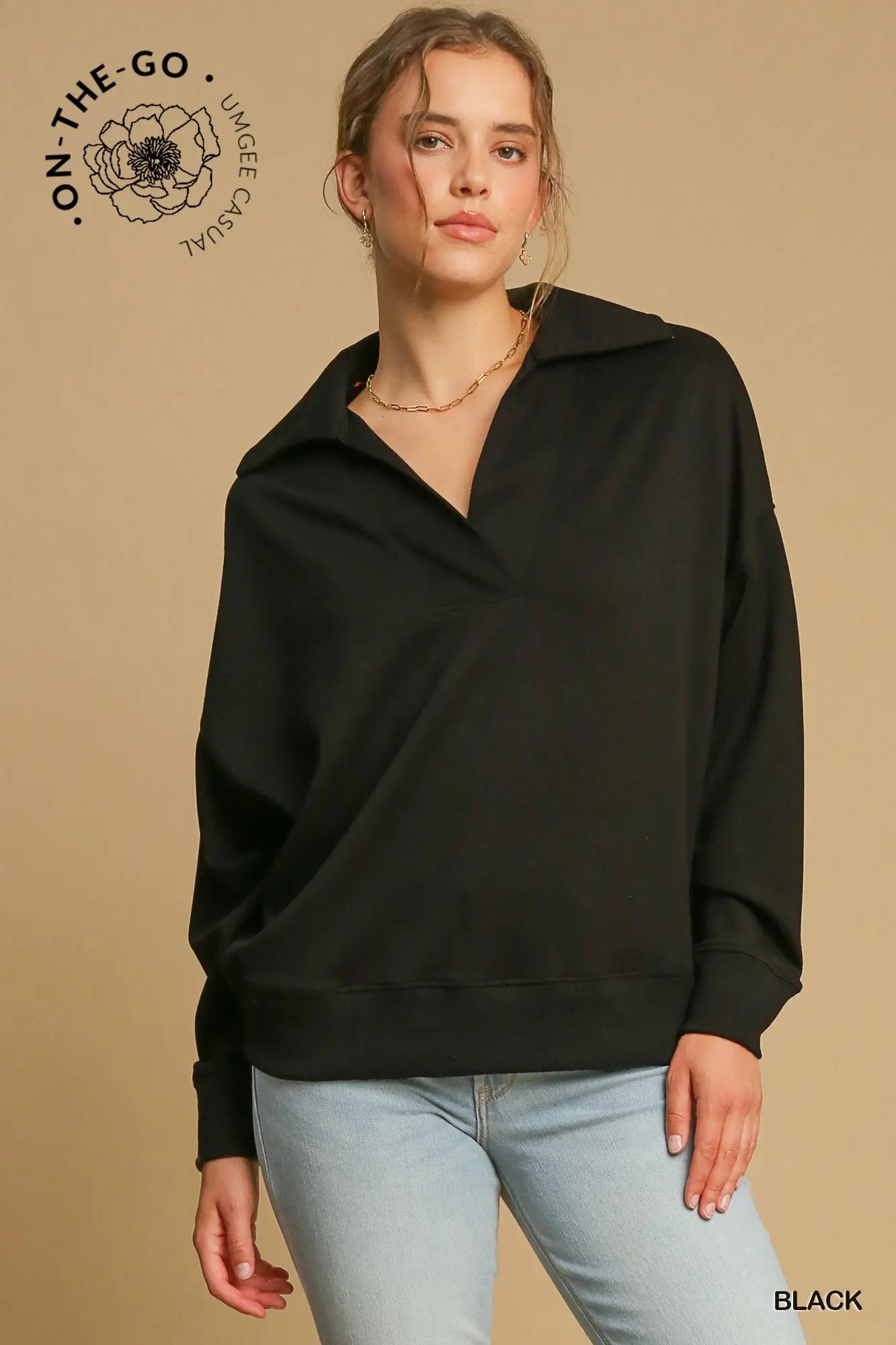 Blk Luxeknit Collared Pullover C4012