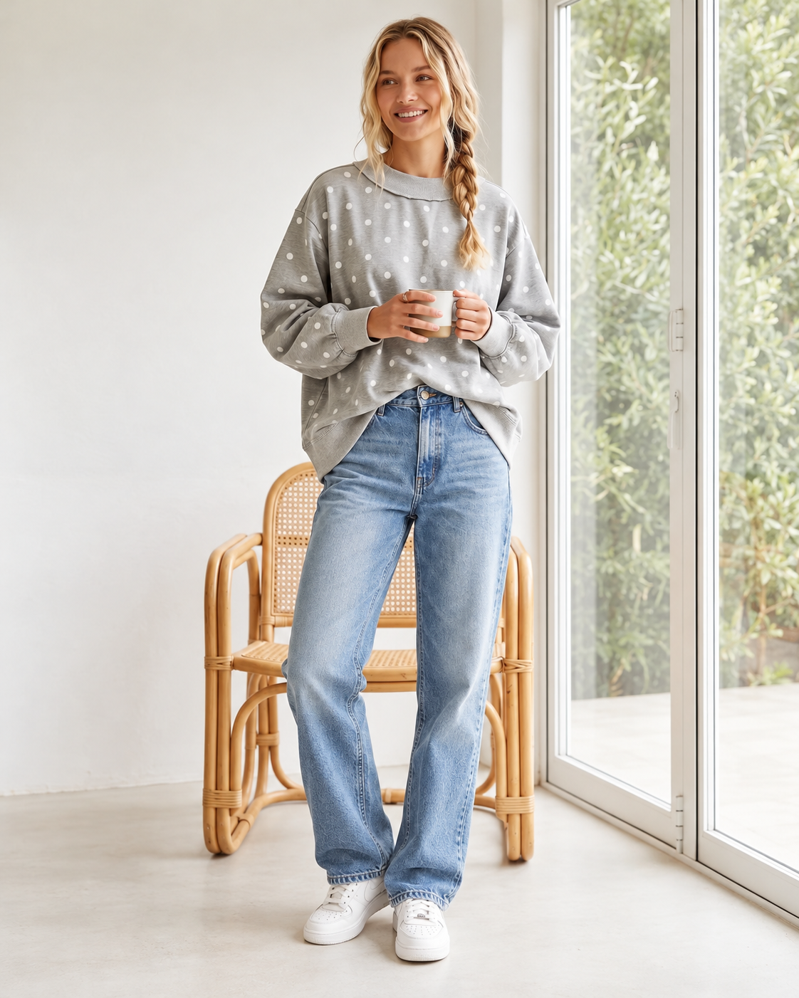 Grey Polka Dot Scuba Pullover SNS2383