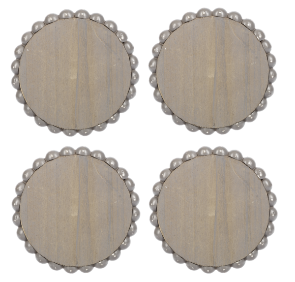 Graywash Round Wood Beaded Coaster Set CB179262