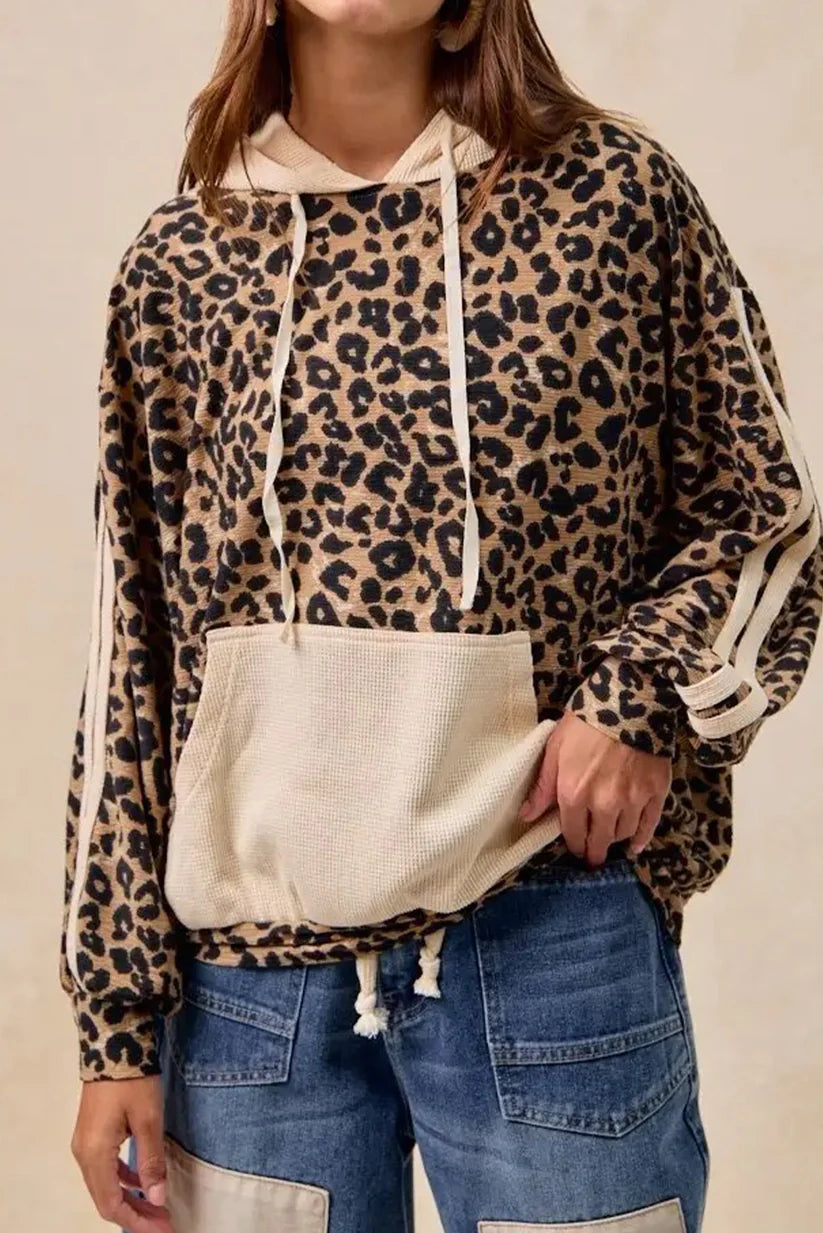 Leopard Print Waffle Hoodie 25320179