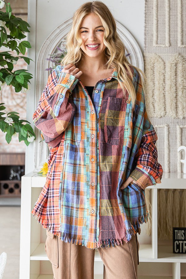 Piper Plaid Mix Button Down Top