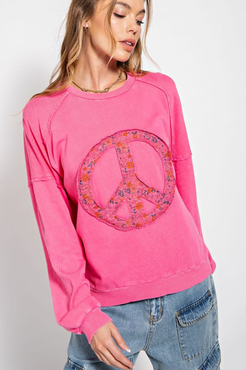Melissa Mineral Washed Peace Sign Top in Cotton Candy