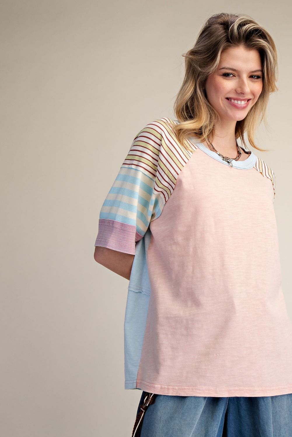 Coral Striped Mixed Top ET29381
