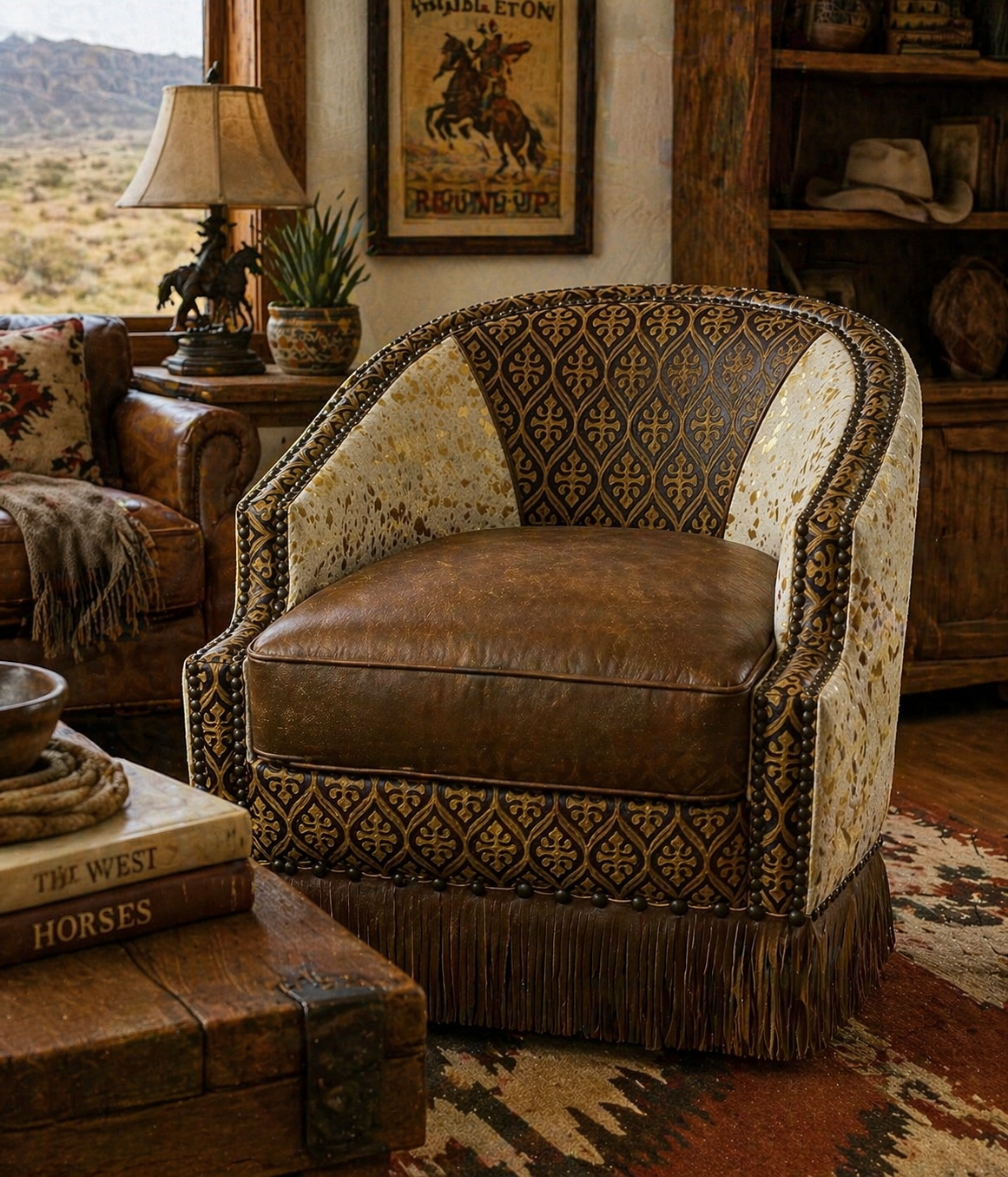 Custom Houston Chair in Acidized Gold Metallic Hair on Hide W/ Leather Accents