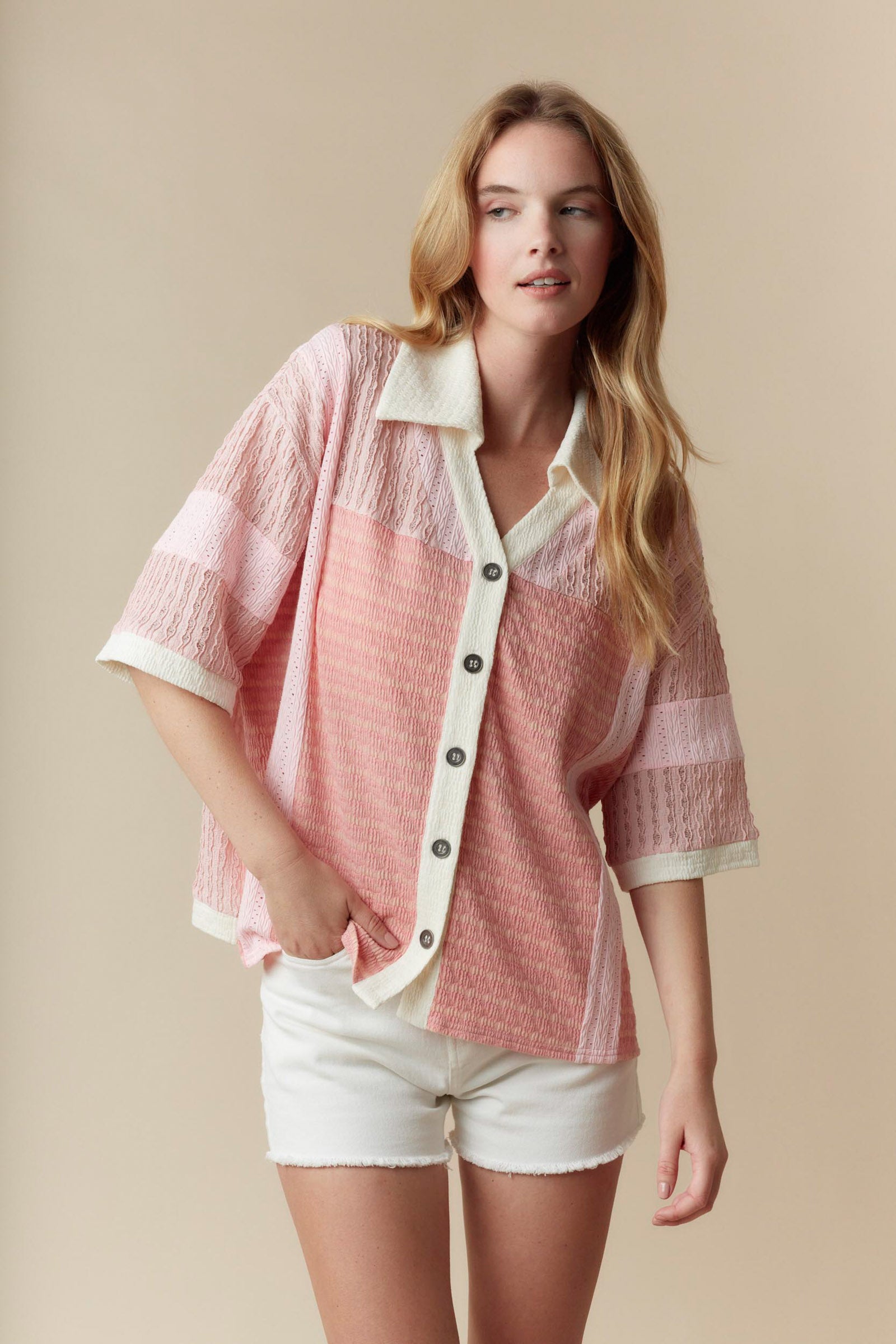 Coral Color Block Shirt 47329-01