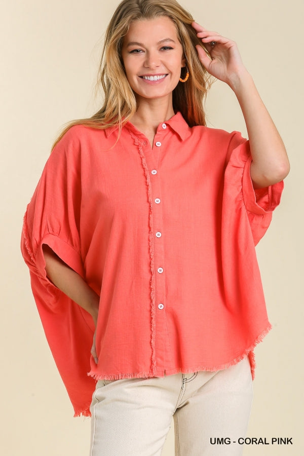 Angee Oversized Collared Blouse in Coral
