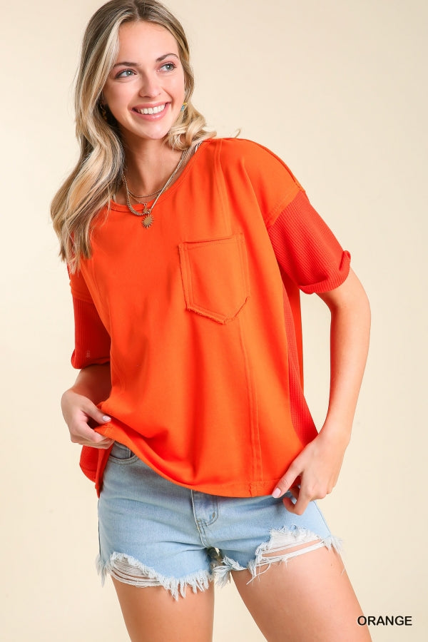 Cassia Lightweight French Terry Top with Cuffed Sleeves
