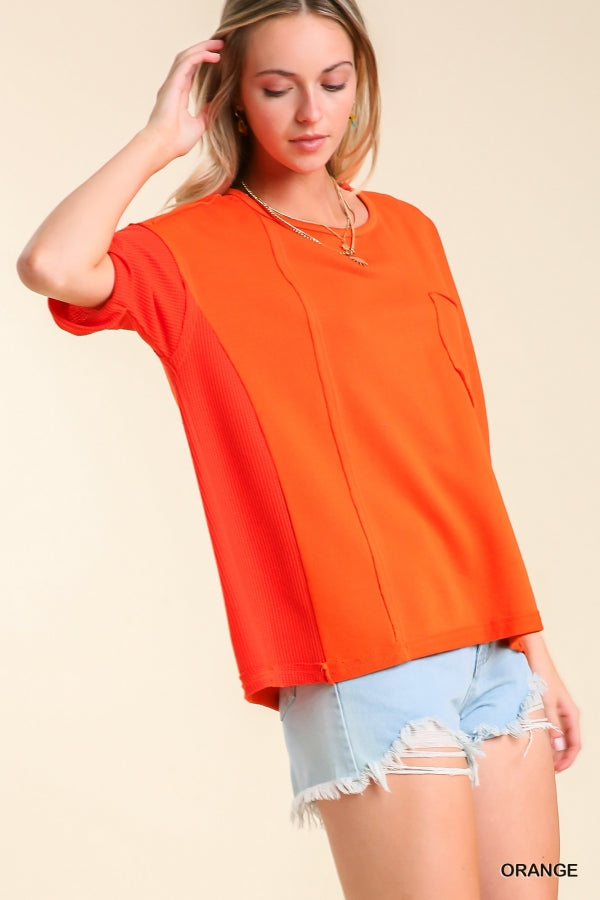 Cassia Lightweight French Terry Top with Cuffed Sleeves