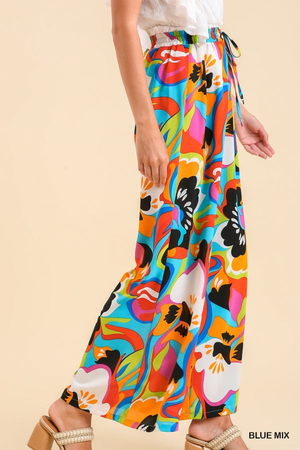 Waverly Abstract Print Wide Leg Bottoms in Blue