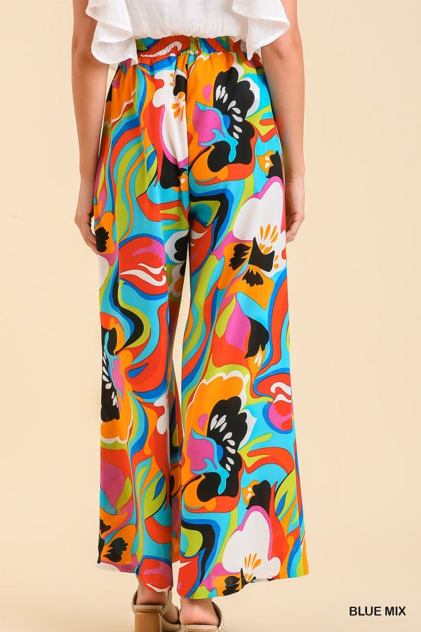 Waverly Abstract Print Wide Leg Bottoms in Blue