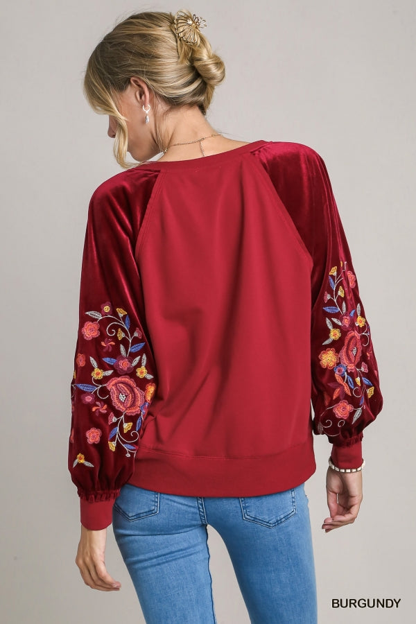 Christine Solid French Terry and Velvet Mixed Top