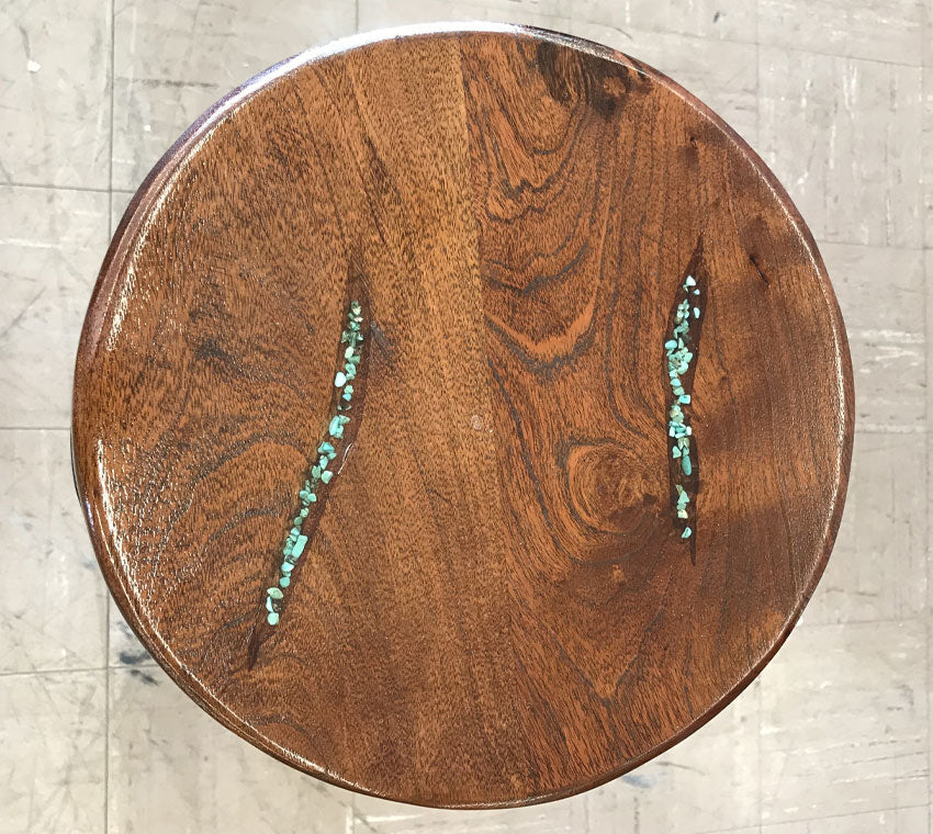 Custom 17in Mesquite Turquoise Inlay Round Accent Table