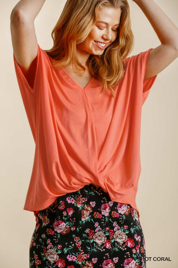 Angee Relaxed Faux Knot Top in Coral