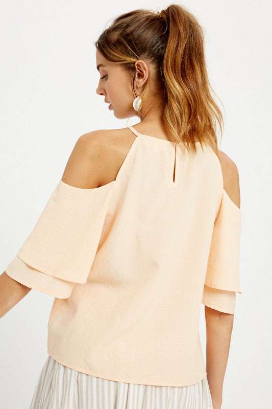 Lizzy May Embroidered Cold Shoulder Top in Peach