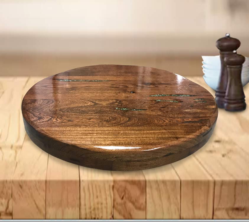 "Beth" Custom Round Mesquite Lazy Susan With Inlay