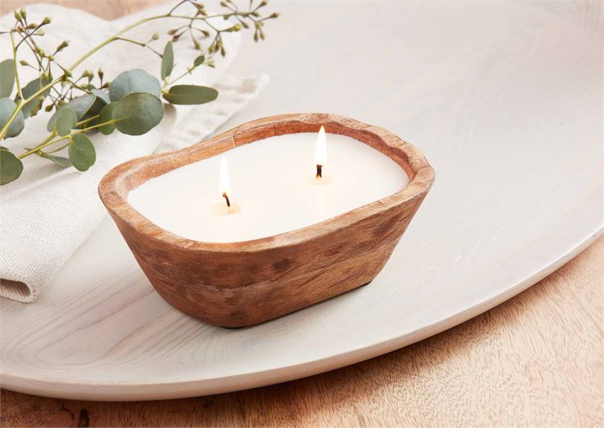 Mud Pie Small Petite Wood Bowl Candle