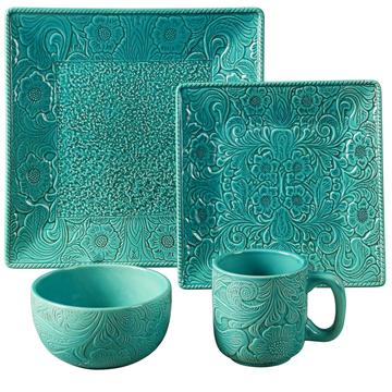 Savannah 16 PC Dishes Set In Turquoise