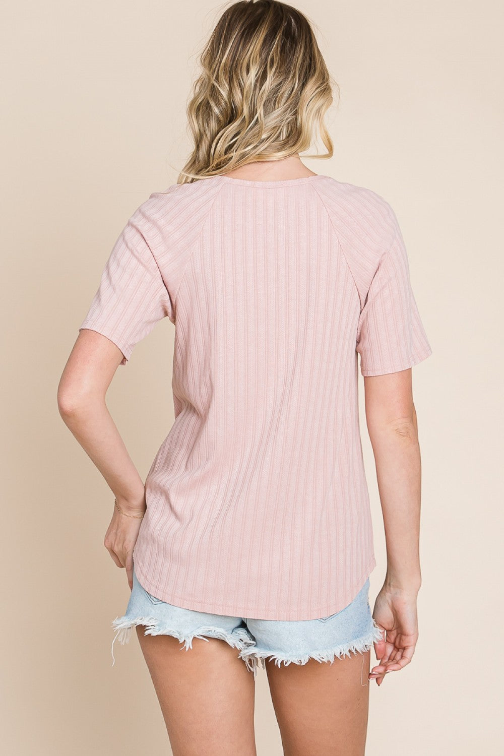 Hey Lady Textured Rib Top in Pink