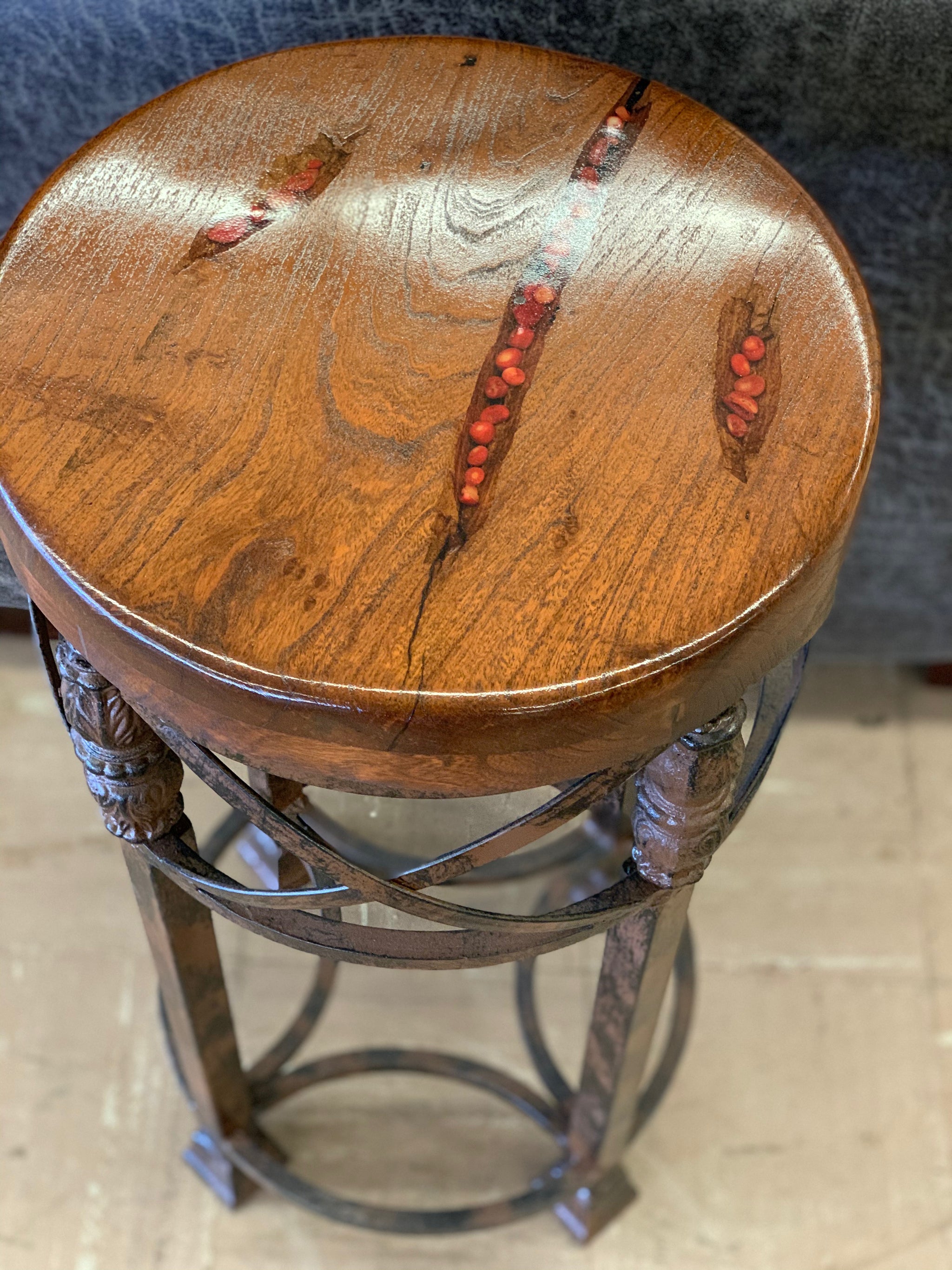 Custom Red Coral Inlay Round Side/Accent Table