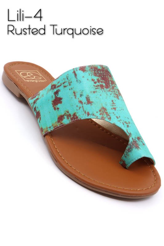 Lili Toe Cuff Sandals In Rust Turquoise